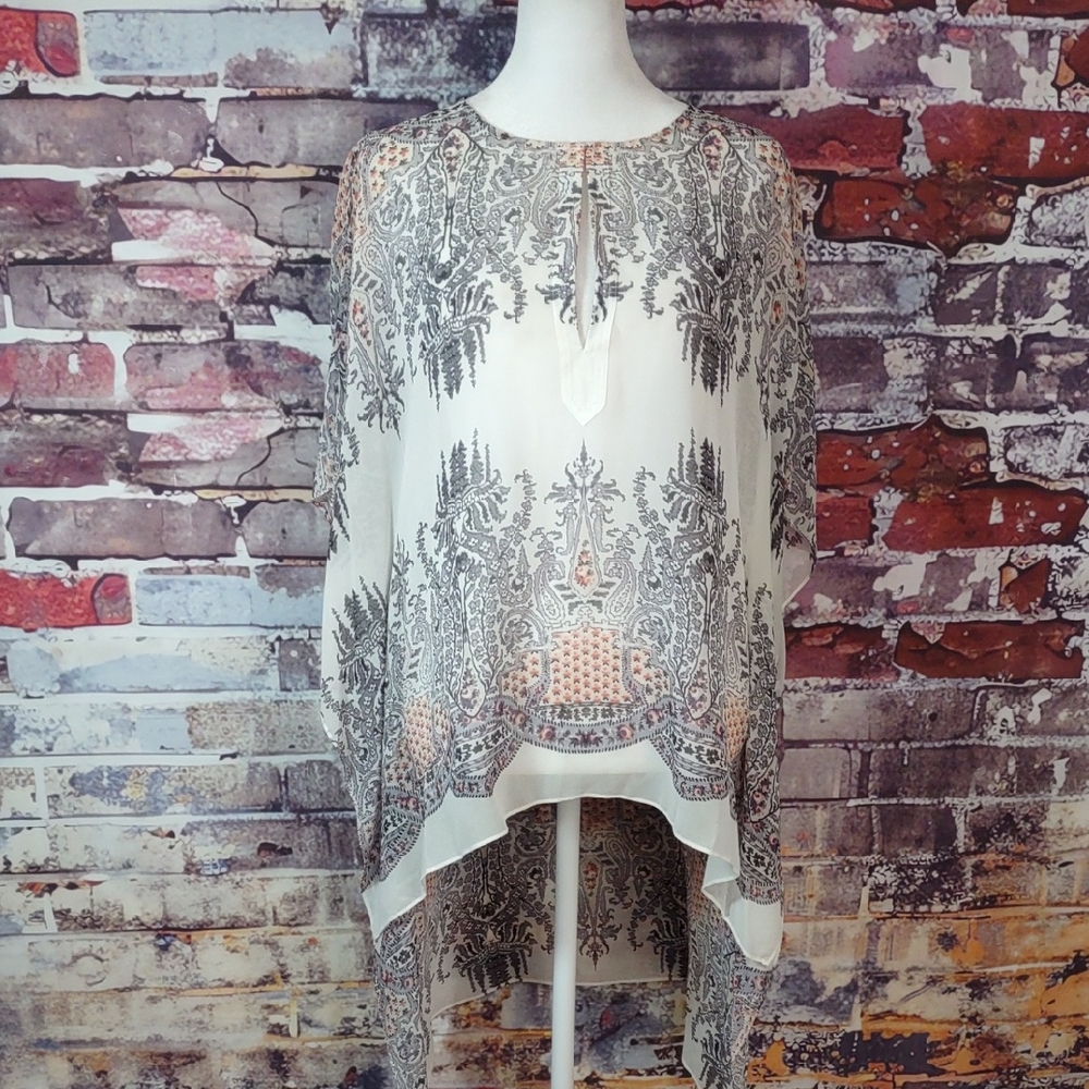 BCBG Max Azria Silk High-Low Kaftan Top